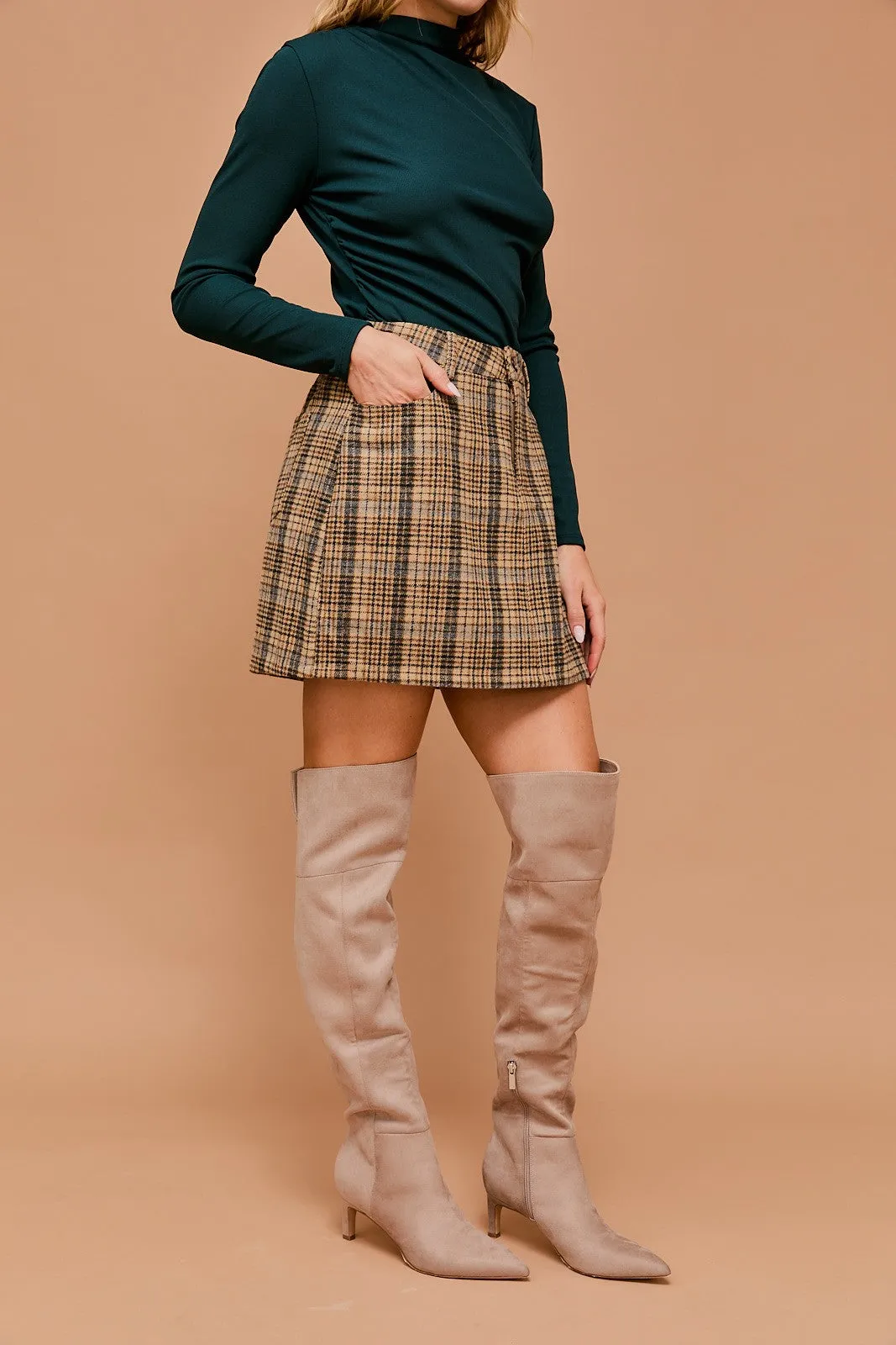 Toffee Twine High Waisted Plaid Skirt