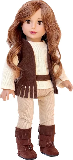 Warm and Cozy - Doll Clothes for 18 inch Dolls - 4 Piece Doll Outfit - Brown Vest, Ivory Blouse, Corduroy Pants and Brown Boots