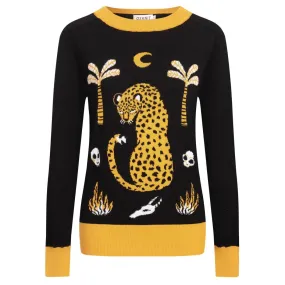 Women's black leopard jacquard vintage sweater